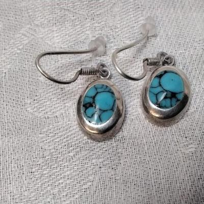 Vintage  Stunning Turquoise Mexico 925 Earrings