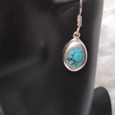 Vintage  Stunning Turquoise Mexico 925 Earrings