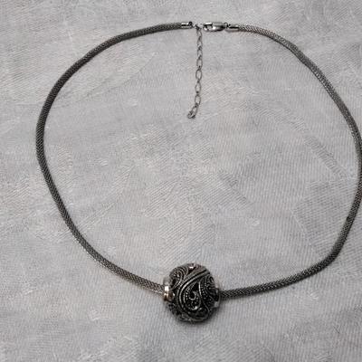 Stunning Marcasite Slider 16"  Adjustable Solid Mesh 925 Necklace