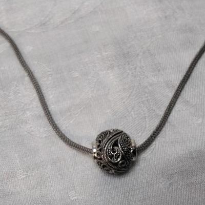 Stunning Marcasite Slider 16"  Adjustable Solid Mesh 925 Necklace