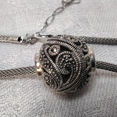 Stunning Marcasite Slider 16"  Adjustable Solid Mesh 925 Necklace