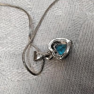 Gorgeous London Blue Topaz  Heart With White Sapphire Accents 16" 925 Necklace