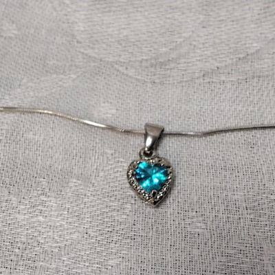 Gorgeous London Blue Topaz  Heart With White Sapphire Accents 16" 925 Necklace