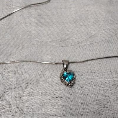 Gorgeous London Blue Topaz  Heart With White Sapphire Accents 16" 925 Necklace