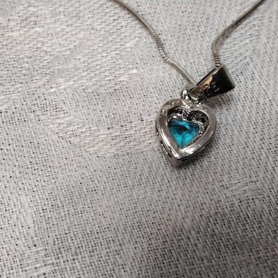 Gorgeous London Blue Topaz  Heart With White Sapphire Accents 16" 925 Necklace