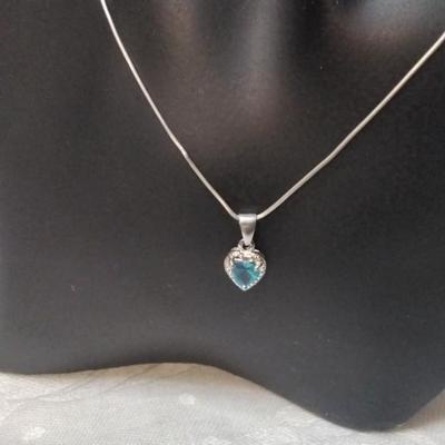 Gorgeous London Blue Topaz  Heart With White Sapphire Accents 16" 925 Necklace