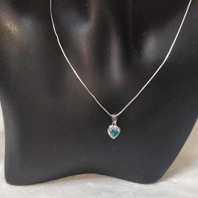 Gorgeous London Blue Topaz  Heart With White Sapphire Accents 16" 925 Necklace