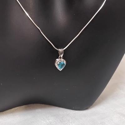 Gorgeous London Blue Topaz  Heart With White Sapphire Accents 16" 925 Necklace