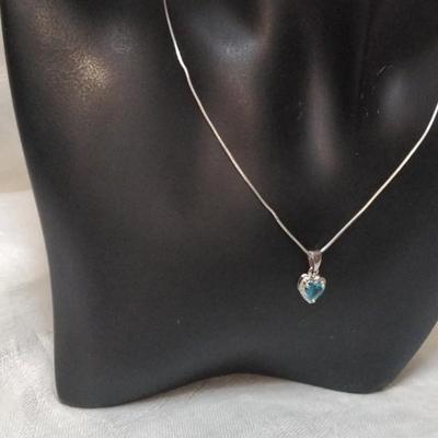 Gorgeous London Blue Topaz  Heart With White Sapphire Accents 16" 925 Necklace