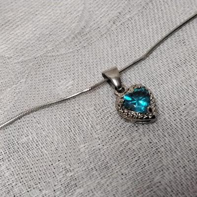 Gorgeous London Blue Topaz  Heart With White Sapphire Accents 16" 925 Necklace