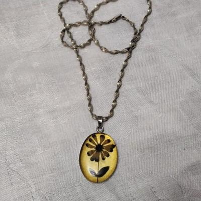 Beautiful Vintage Real Flower 19" 925 Mexico Necklace