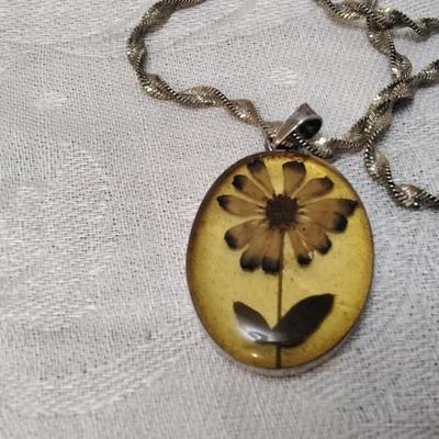 Beautiful Vintage Real Flower 19" 925 Mexico Necklace
