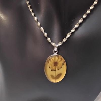 Beautiful Vintage Real Flower 19" 925 Mexico Necklace