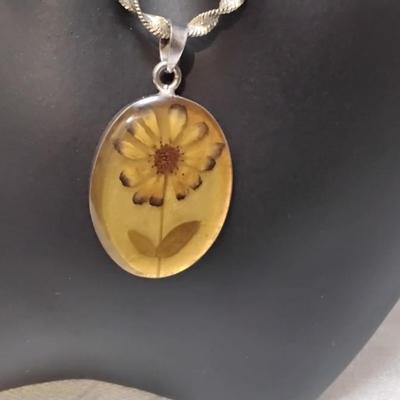 Beautiful Vintage Real Flower 19" 925 Mexico Necklace