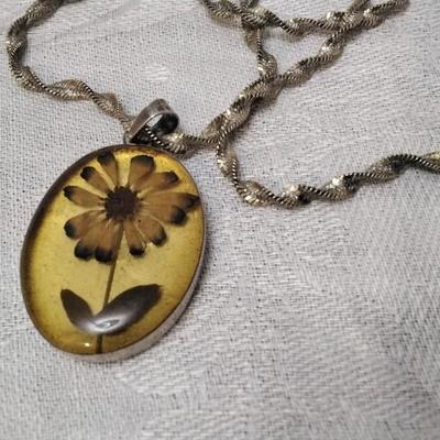 Beautiful Vintage Real Flower 19" 925 Mexico Necklace