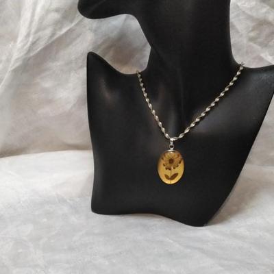 Beautiful Vintage Real Flower 19" 925 Mexico Necklace