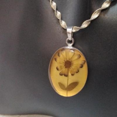Beautiful Vintage Real Flower 19" 925 Mexico Necklace