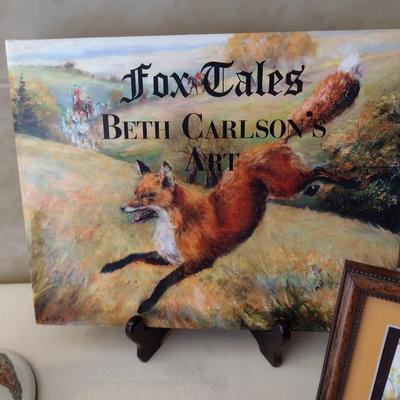 Collection of Fox Themed Collector Items including Limoges Trinket Boxes, Spode Candle Holder, and Other