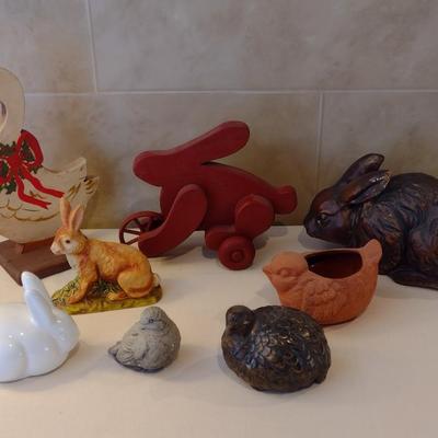 Collection of Wood, Ceramic, and Pottery Animals