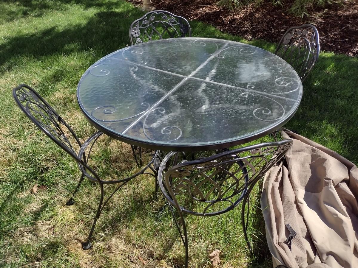 Five Piece Wrought Metal Table and Chair Set