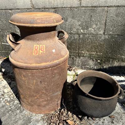 Milk Can Cast Iron Caldron Lot