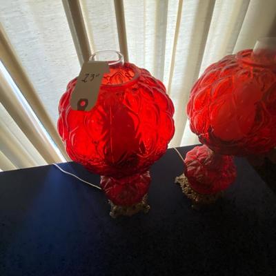 Vintage Pair of Red Glass Gone With The Wind Style Lamps