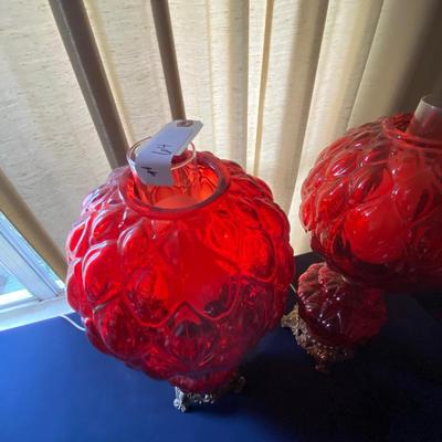 Vintage Pair of Red Glass Gone With The Wind Style Lamps