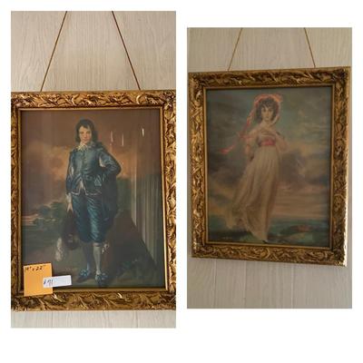 Vintage Framed Blue Boy and Pinkie Wall Art