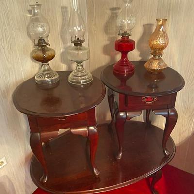 Oil Lamp, Queen Anne Table Lot
