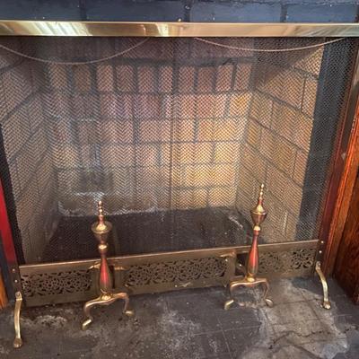 Brass Fire Place Screen, Andiron Lot