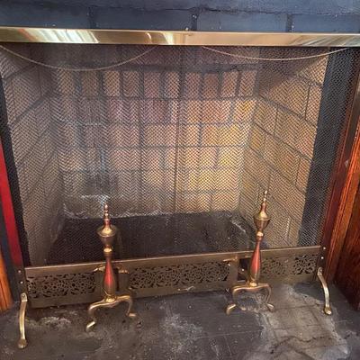 Brass Fire Place Screen, Andiron Lot