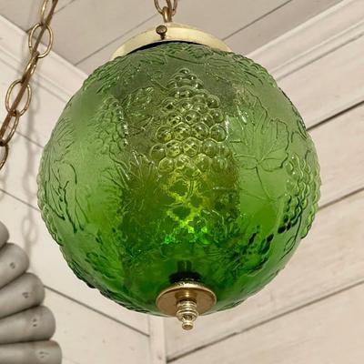 Mid Century Green Glass Swag Light