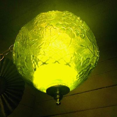 Mid Century Green Glass Swag Light