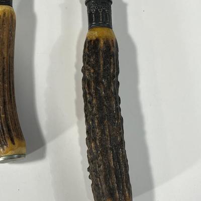 LOT 57: Vintage Goodnow Horn / Antler Handle Carving Knife Set with Sterling Silver Trim
