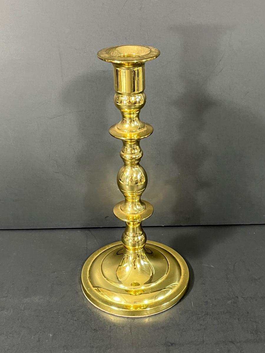 LOT 59: Lot of 4 Baldwin Brass Candle Holders & Candle Snuffer