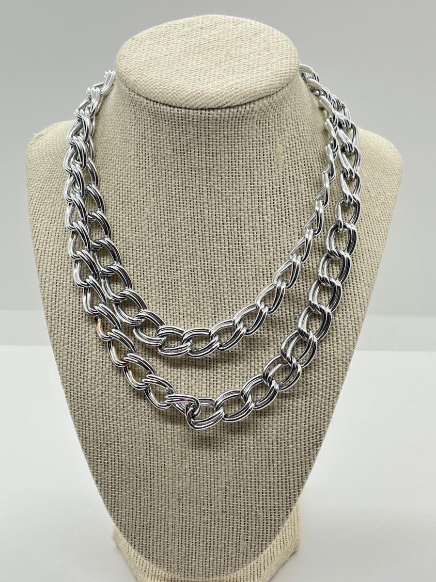 LOT 78 Big Bold Lightweight Silvertone 35" Chain and Thin 27" Open