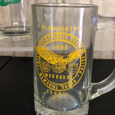 LOT 8M: Local New Jersey Glass Mugs:  Gloucester City Fire Dept. 90th Anniversary 1968, Wenonah Fire Co. July 4, 1981 & Others