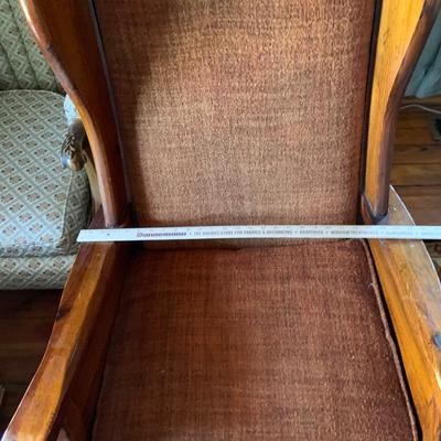 LOT:56G: High Back Wooden Rocking Chair w/Brown Upholstered Cushions