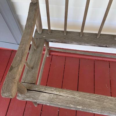 LOT:60: Primitive Outdoor Extra Long Wooden Front Porch Bench w/Wheelbarrow Planter