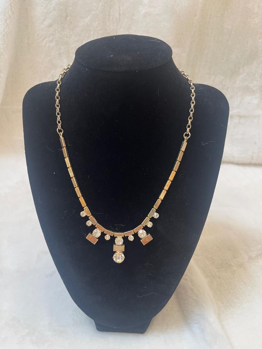 Vtg Rectangle-shapes & rhinestone necklace. 18” adjustable ...