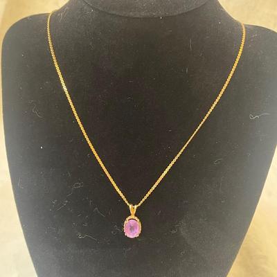 Vtg 14K gold chain with amethyst stone pendant