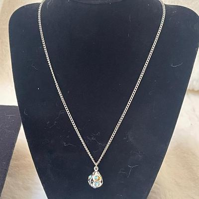 Vtg AB crystal ball necklace 18â€