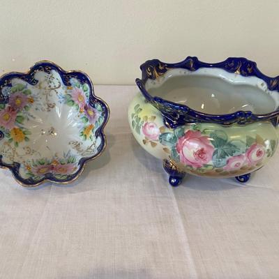 Two antique hand painted Nippon footed bowls
