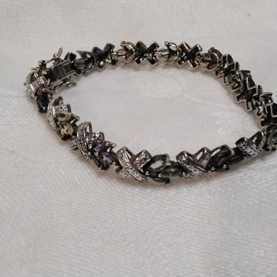 Vintage Ross Simons Diamond, Ruby, Citrine, Peridot, Amethyst, Aquamarine Gold Vermeil 7" Bracelet