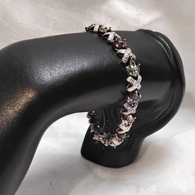 Vintage Ross Simons Diamond, Ruby, Citrine, Peridot, Amethyst, Aquamarine Gold Vermeil 7" Bracelet