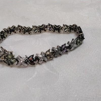 Vintage Ross Simons Diamond, Ruby, Citrine, Peridot, Amethyst, Aquamarine Gold Vermeil 7" Bracelet