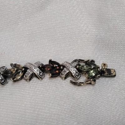 Vintage Ross Simons Diamond, Ruby, Citrine, Peridot, Amethyst, Aquamarine Gold Vermeil 7" Bracelet