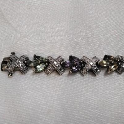 Vintage Ross Simons Diamond, Ruby, Citrine, Peridot, Amethyst, Aquamarine Gold Vermeil 7" Bracelet