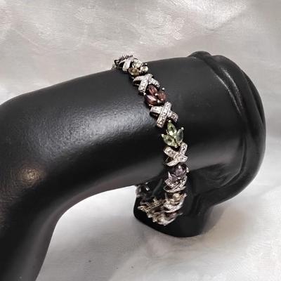 Vintage Ross Simons Diamond, Ruby, Citrine, Peridot, Amethyst, Aquamarine Gold Vermeil 7" Bracelet