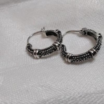 Stunning Marcasite 925 Hoop Earrings
